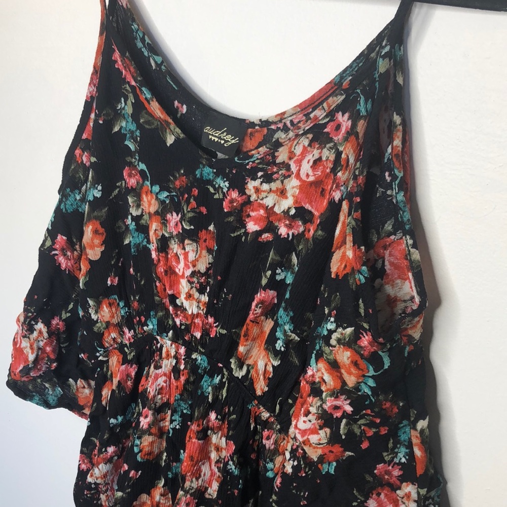 Audrey Black Floral Cold Shoulder Dress - Picture 2 of 6